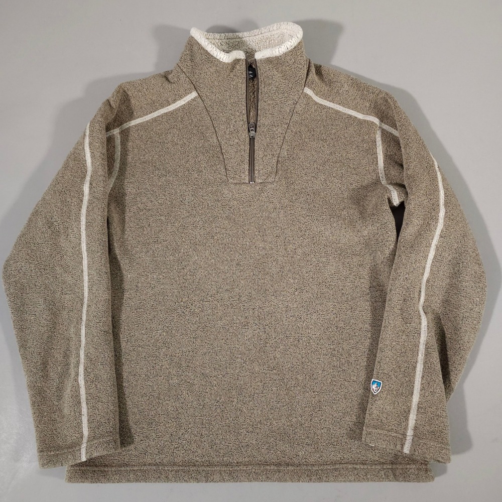 Kuhl Revel 1/4 Zip Pullover Mens Large Tan Heather Fleece Sweater 3039